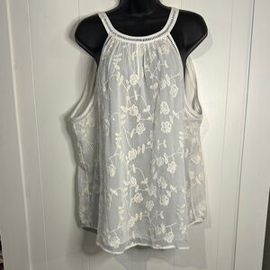 Daniel Rainn Ivory Floral Embroidered Tank Top